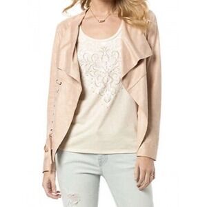 Miss Me Jacket Womens Large Pink Blush Ballet Lace Up‎ Baddie Faux Suede Biker